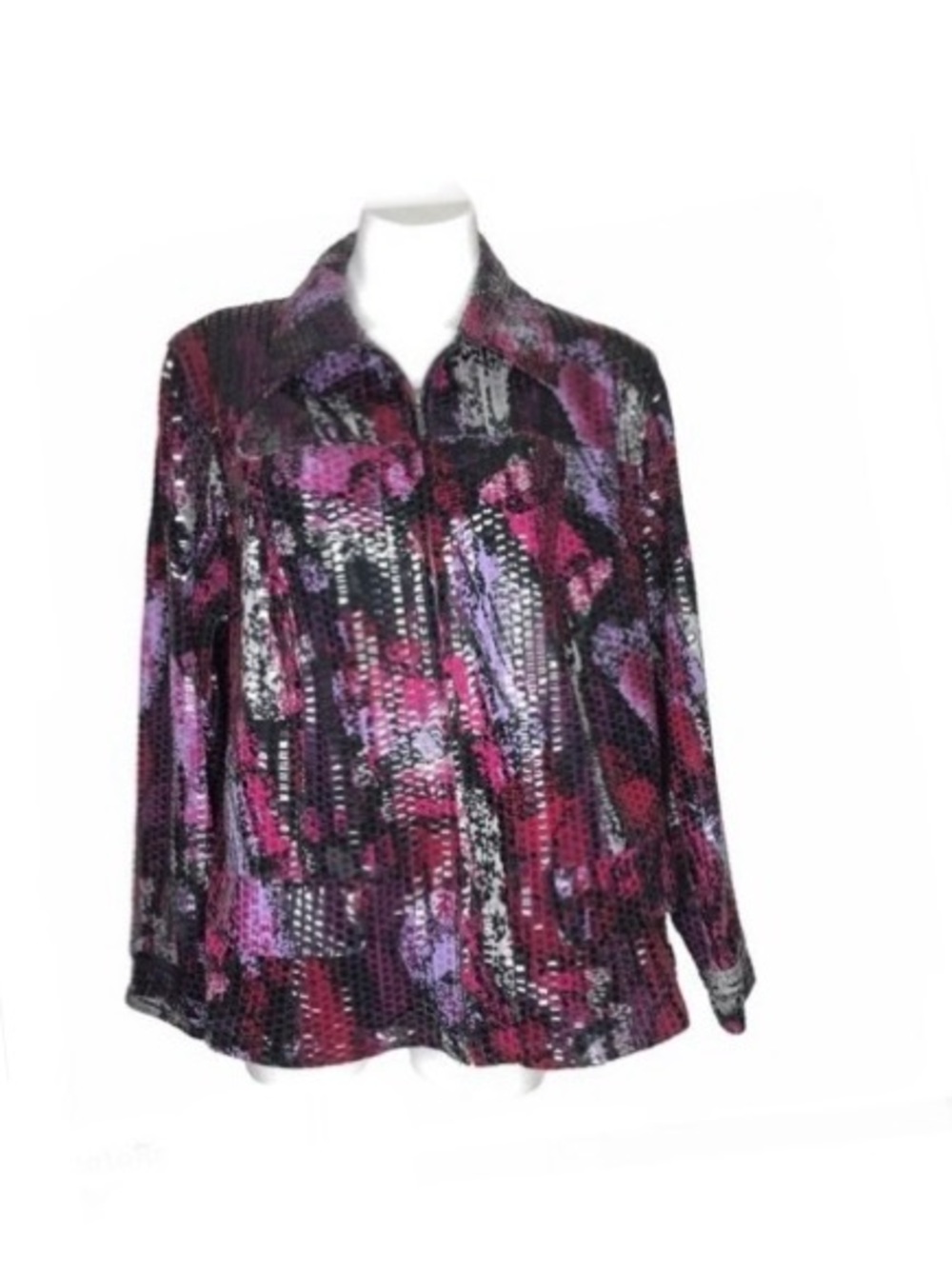 LARK LANE Purple Multi Color Jacket Zip Front Shiny Womans Plus Size 16W